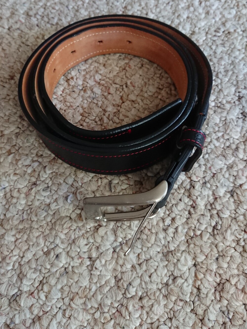 Michael Toschi Onda Calfskin Belt in Black with Red Stitching size 42